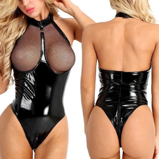 Jumpsuit  Womens Sexy Underwear Plus Size Leather Mesh Lingerie Underwear Bodysuit Sleepwear Bodystocking Drop Shipping