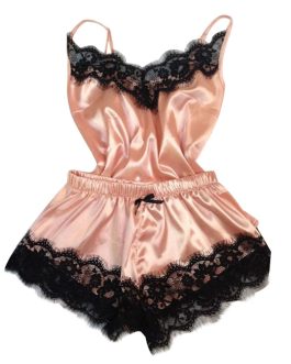Sexy Lingerie Erotic Sleepwear Babydoll with Bow Lace Satin Nightdress