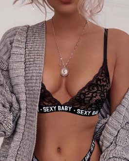 Women’s underwear sexy beauty back gathered bra thin fashion letters printed lace stitching comfortable bras for women 40*